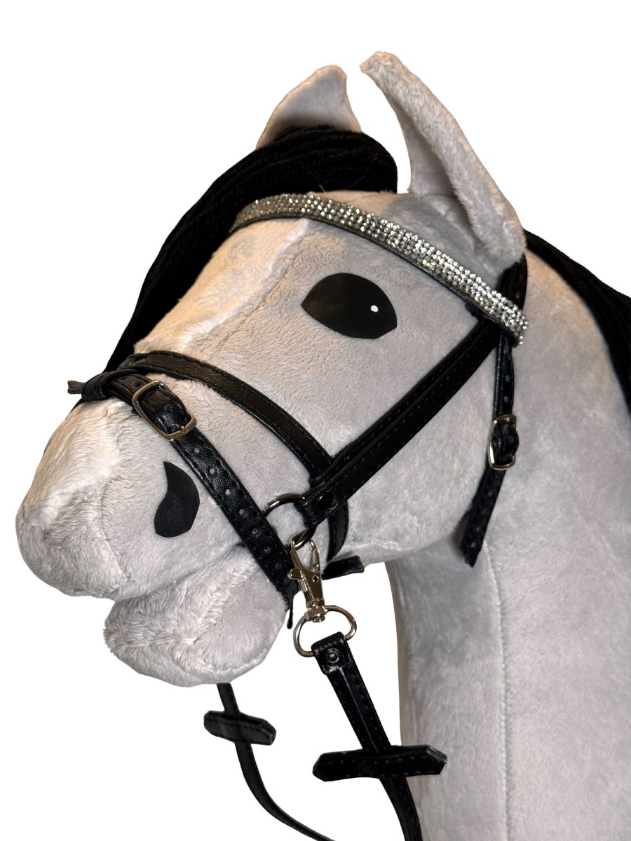 Hobbyhorse Gris avec Crinière Noire par HHLover - Taille M - Profil gauche - Bride Noire - Closer View