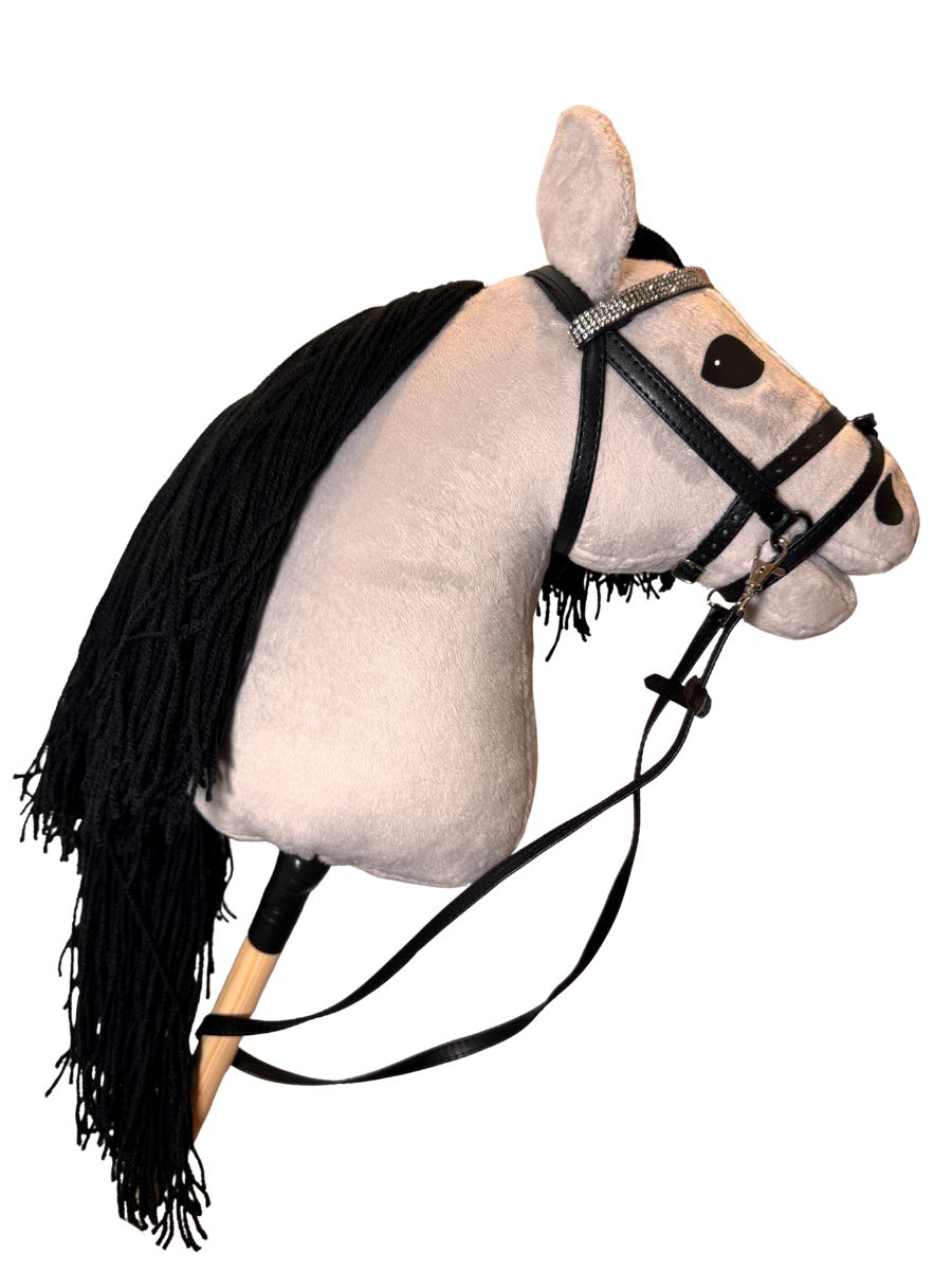 Hobbyhorse Gris avec Crinière Noire par HHLover - Taille M - Profil droit - Bride Noire
