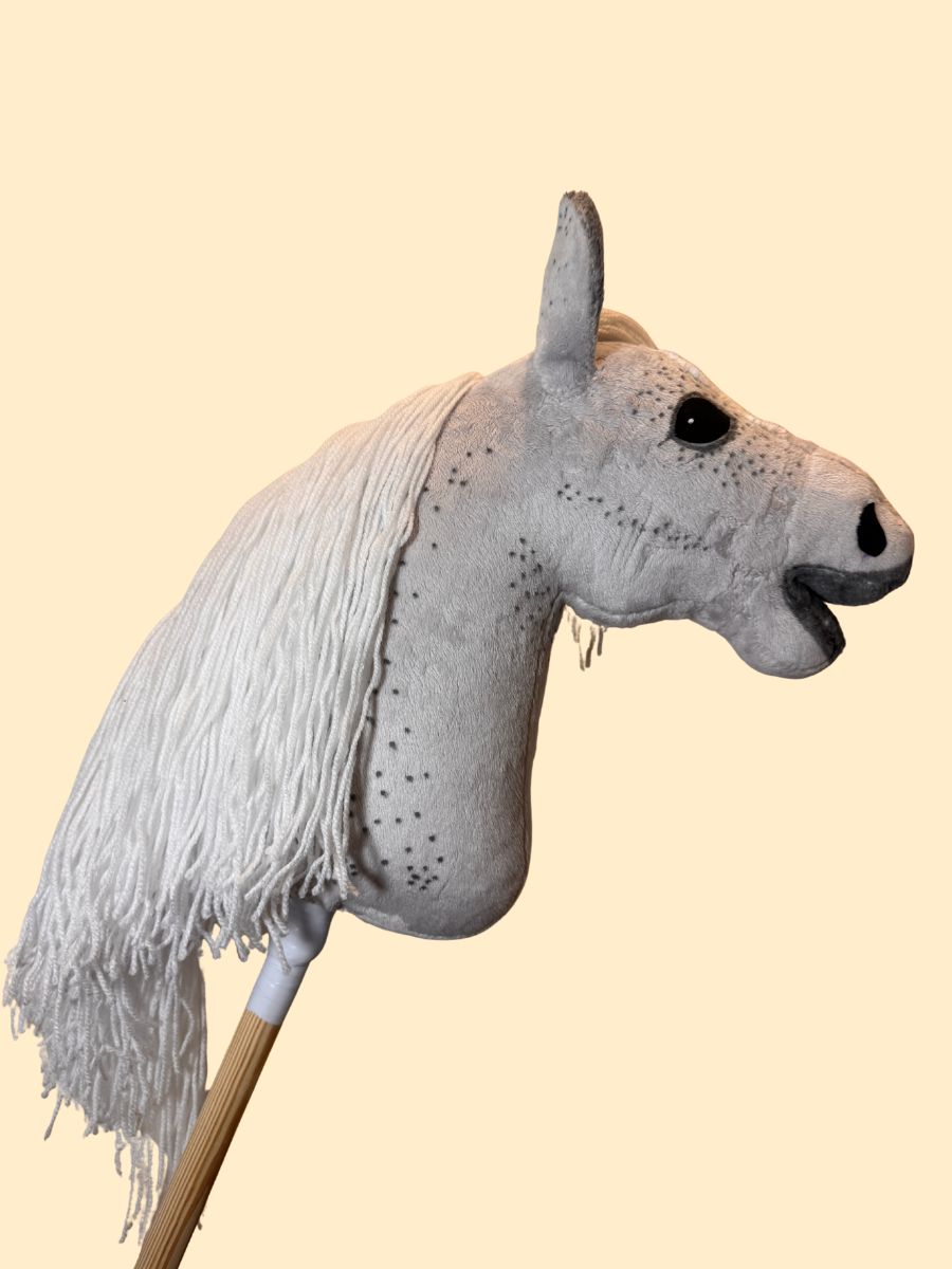 Hobbyhorse Gris à Pois Foncés avec Crinière Blanche par HHLover - Taille M - Profil droit