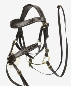 Bride muserolle croisée marron taille L pour chevaux bâton en cuir durable (par LeMieux) (