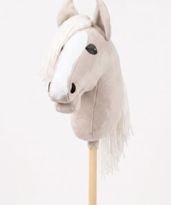 Hobbyhorse Gris Clair avec Crinière Blanche (par HHLover) – Cheval Bâton Taille M