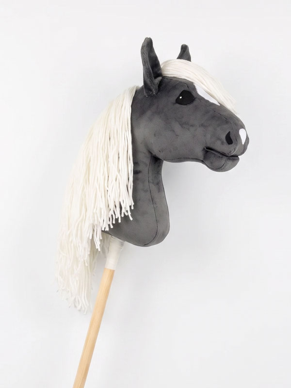 Hobbyhorse Gris Foncé avec Crinière Blanche (par HHLover) – Cheval Bâton Taille M – Image 2