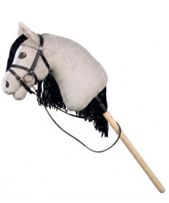 Hobbyhorse Gris Clair avec Crinière Noire (par HHLover) – Cheval Bâton Taille M