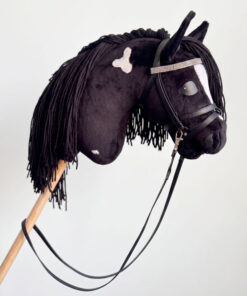Hobbyhorse Tacheté Noir et Blanc avec Crinière Noire (par HHLover) – Cheval Bâton Taille M