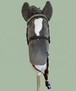 Hobbyhorse pie gris et blanc HOF taille M, crinière grise et blanche – de face