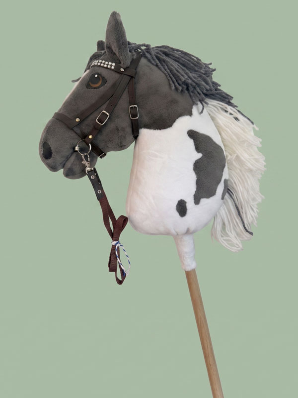 Hobbyhorse pie gris et blanc HOF taille M, crinière grise et blanche – profil gauche
